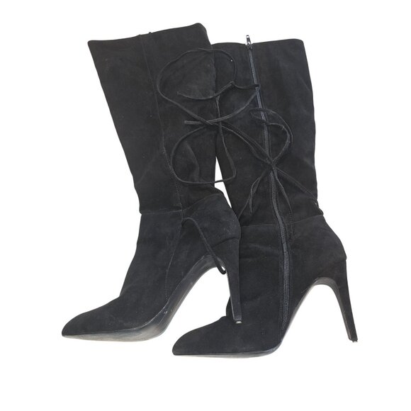 Sofft Sharnell Size 9.5 Black Suede Below Knee Side Zip with Leather ties High H - Picture 1 of 6